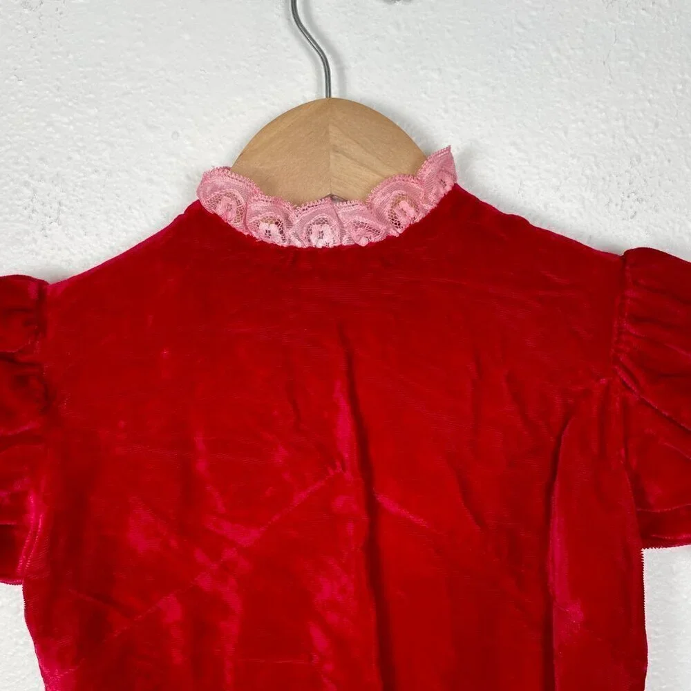 Vintage Little Girls Long Maxi Length Velvet Christmas Dress w. Bubble sleeves 6